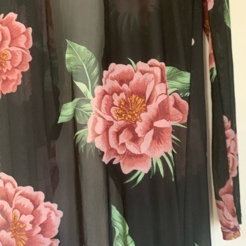Derek heart Sheer Black Floral Kimono size Small - Picture 6 of 7